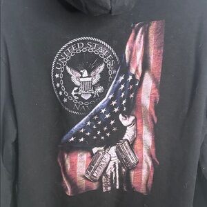 US. Navy Black Hoodie with American Flag and Eagle Design